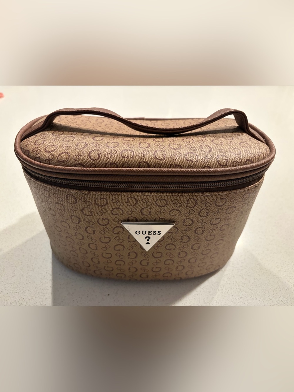 GUESS Brown & Beige Monogram Cosmetic Bag